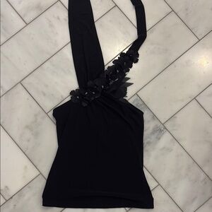 Acrobat Black Halter Top with Floral Detail
